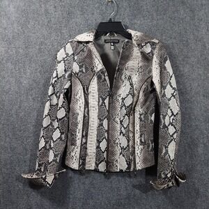 Affliction Jacket Womens XS Gray Snake Print Faux Leather Moto Biker Zip